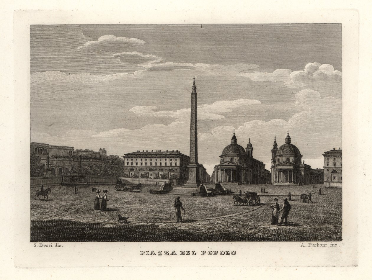 Ansicht der Piazza del Popolo, Rom, mit antikem Obelisken aus Heliopolis, Ägypten von Unbekannt