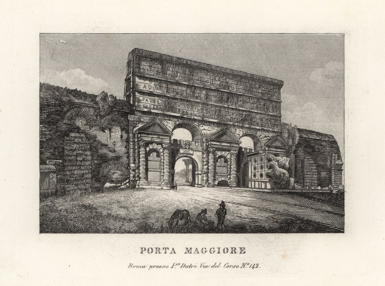 Ansicht des Porta Maggiore Tors mit Aquädukten, Größeres Tor oder Porta Prenestina, in der Aurelianischen Mauer, Rom von Unbekannt