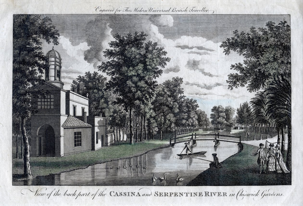 Ansicht des hinteren Teils der Cassina und des Serpentine River in den Chiswick Gardens, London von Unbekannt