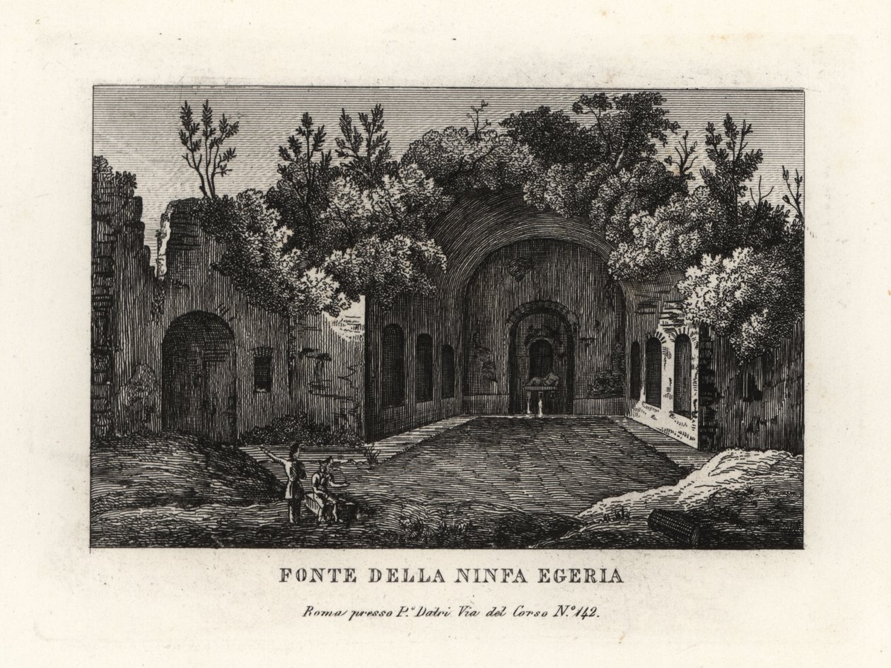 Ansicht der Quelle der Nymphe Egeria, Egeria Nympheum, Ninfeo d