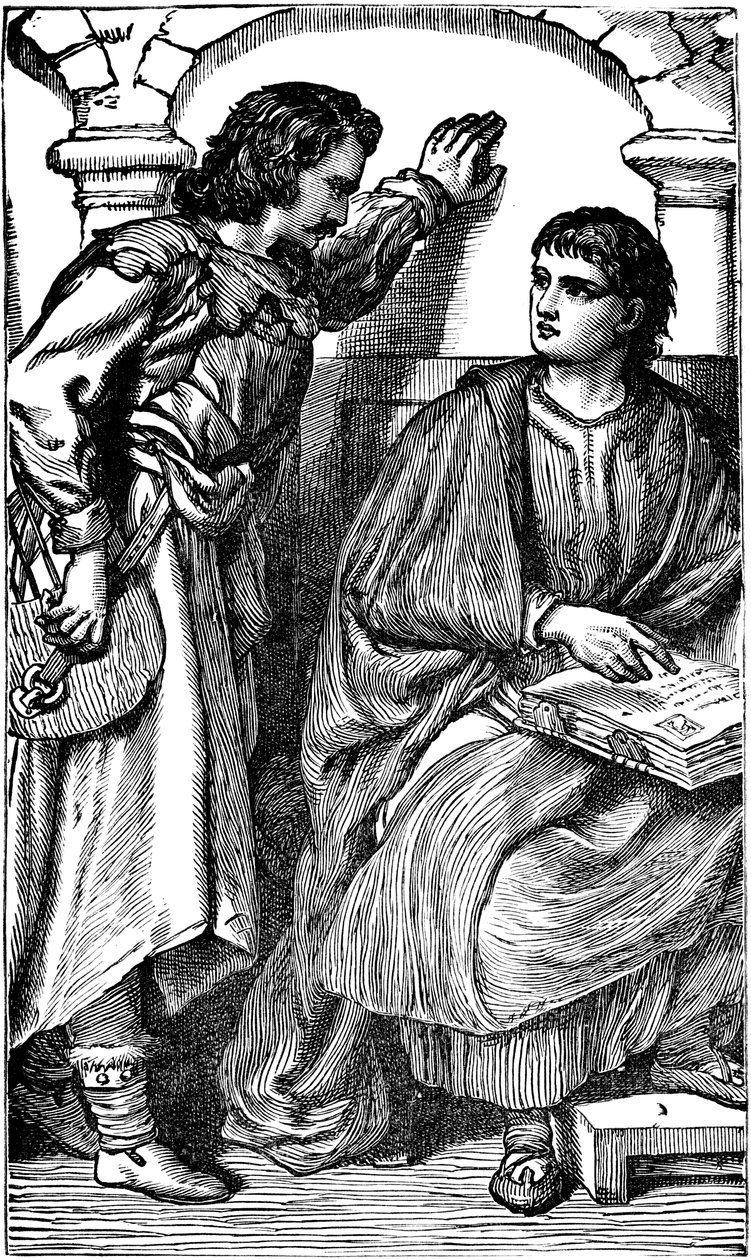 Waldenser Missionar Troubadour zeigt seine volkstümliche Bibel, ca. 1170 von Unbekannt