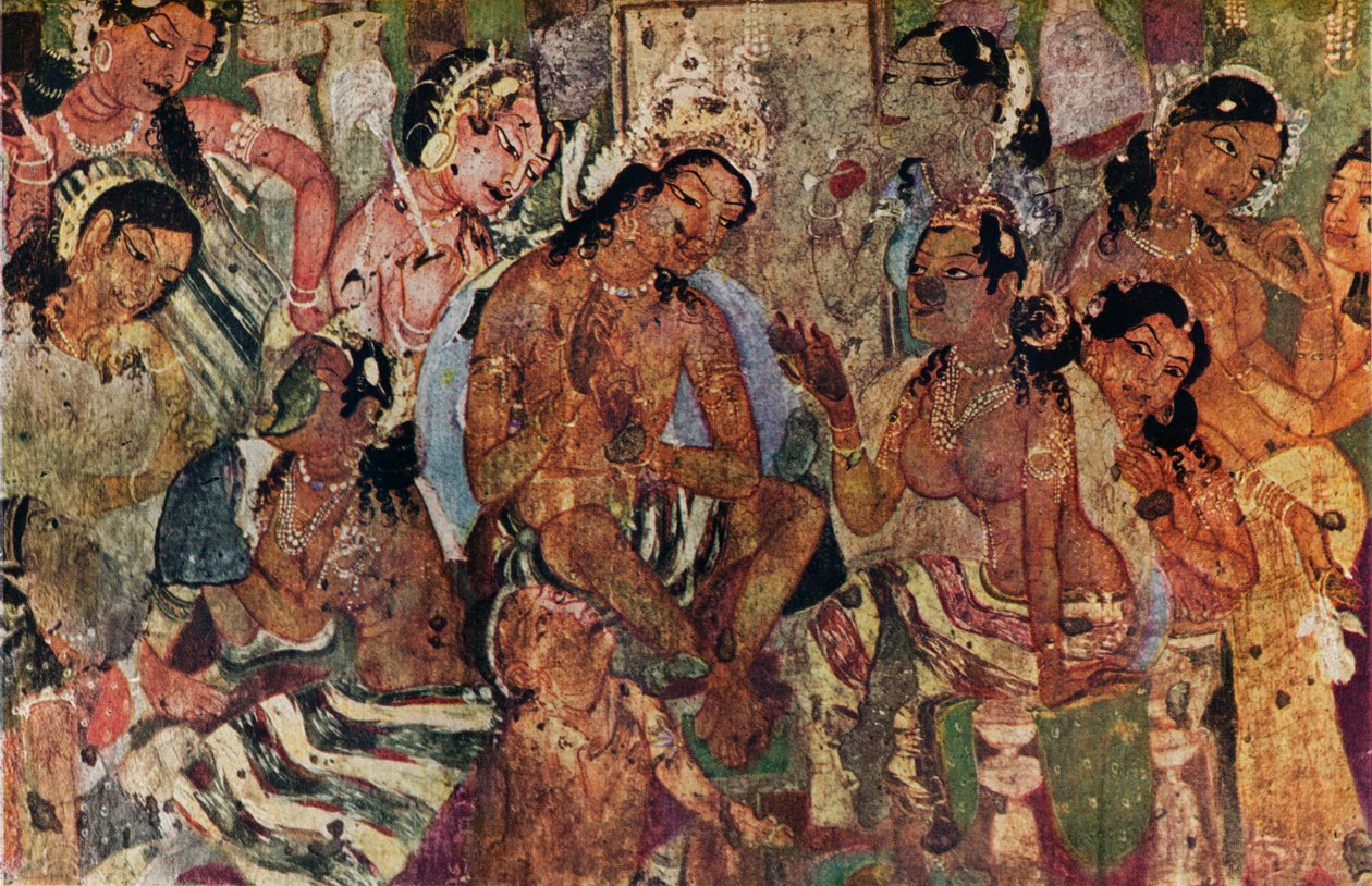 Wandmalerei aus den Höhlen von Ajanta von Raja Mahajanaka, ca. 480 von Unbekannt