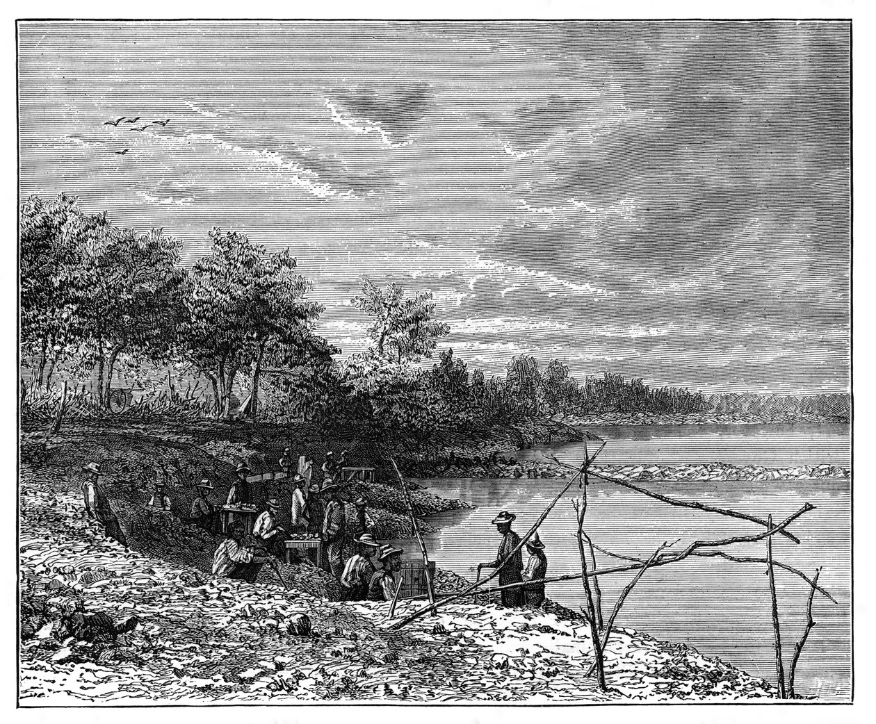 Sandwäsche für Diamanten am Ufer des Vaal-Flusses, Südafrika, ca. 1890 von Unbekannt