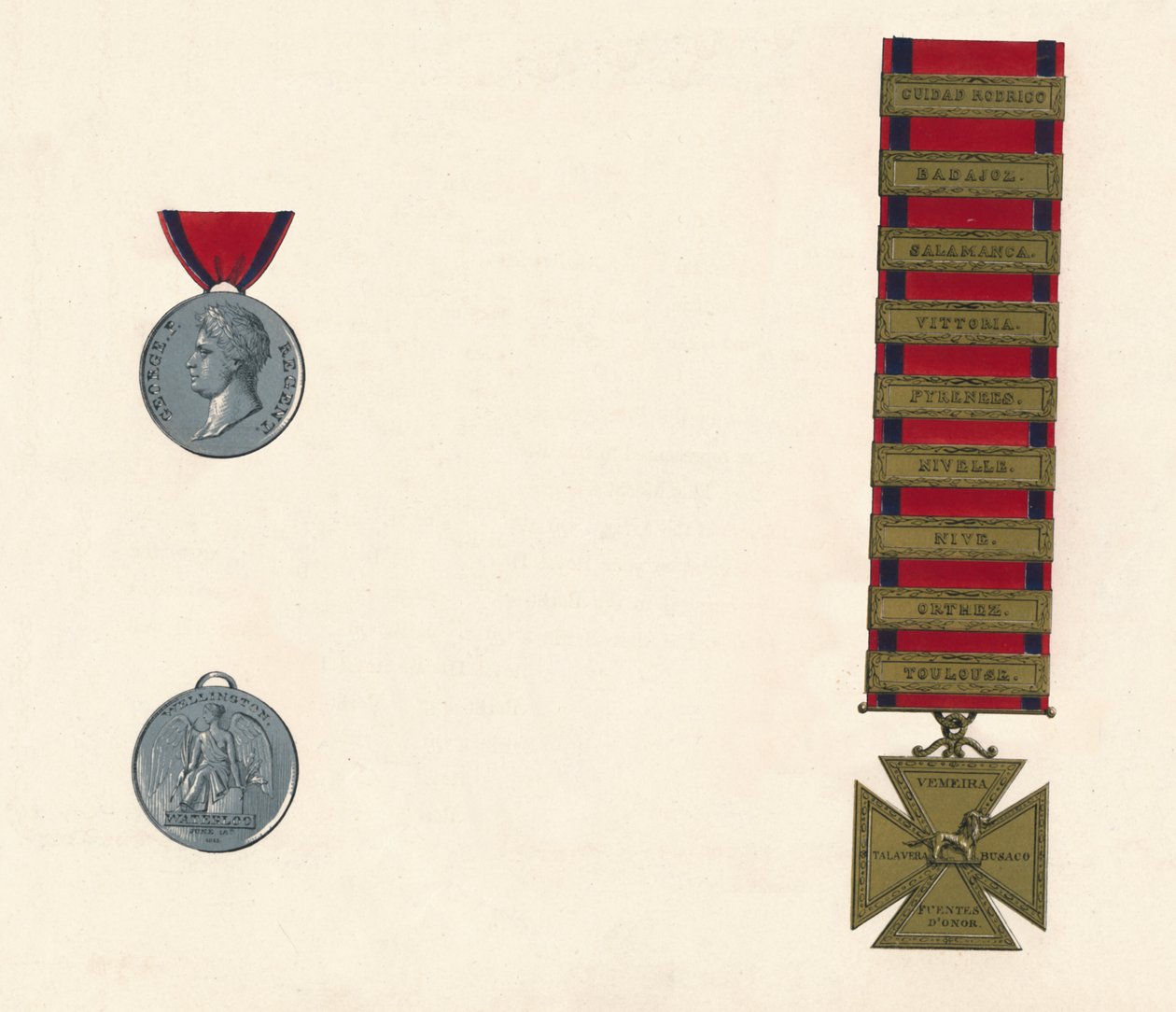 Waterloo- und Militärdienstmedaille 1793-1814, 19. Jahrhundert von Unbekannt