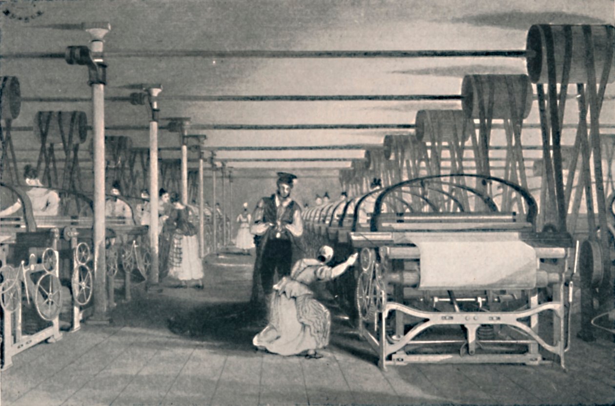 Weben mit Kraftwebstühlen, 1835, 1904 von Unbekannt