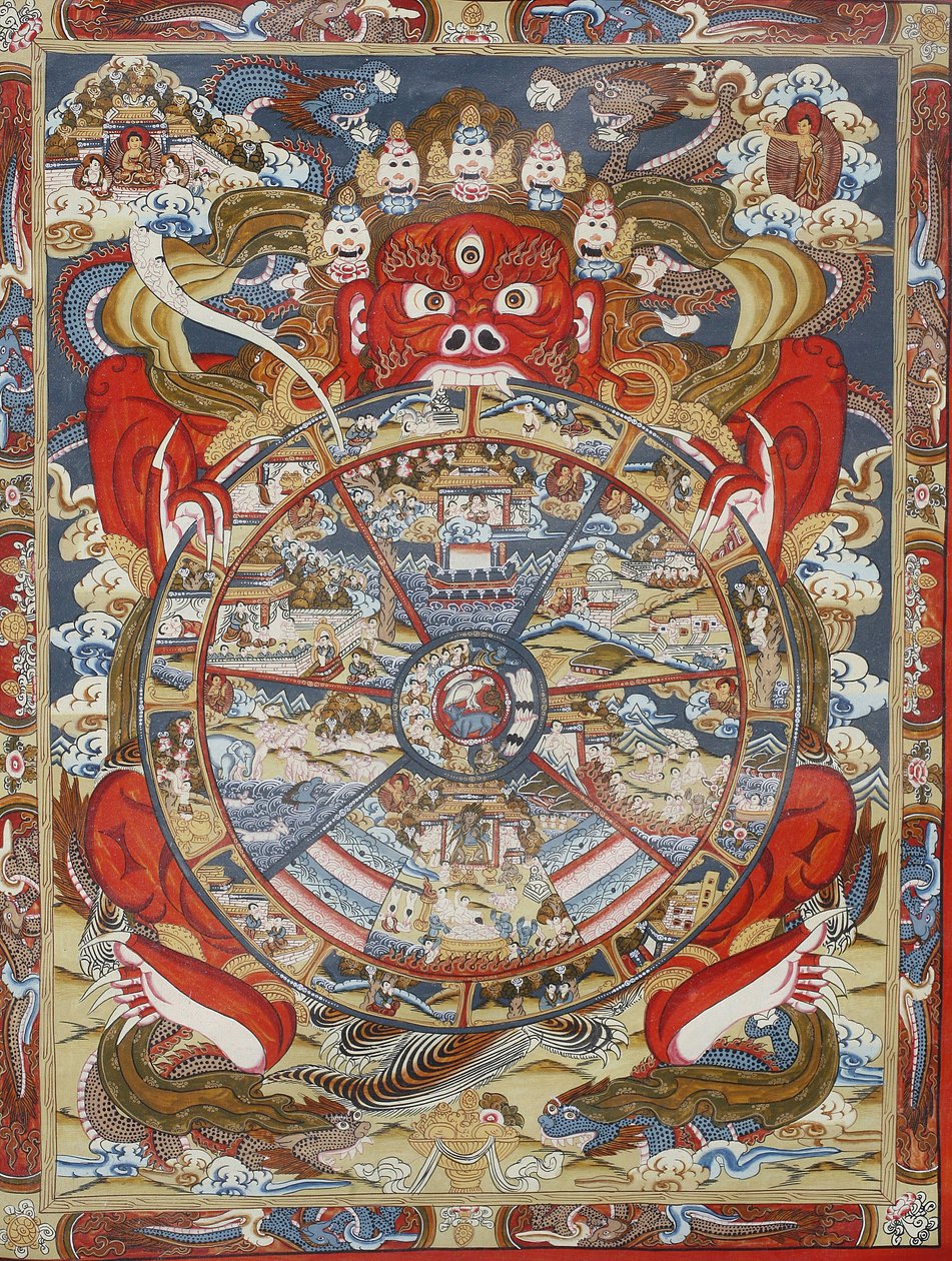 Rad des Lebens oder Rad des Samsara (Mandala). Kopan-Kloster, Bhaktapur, Nepal von Unbekannt