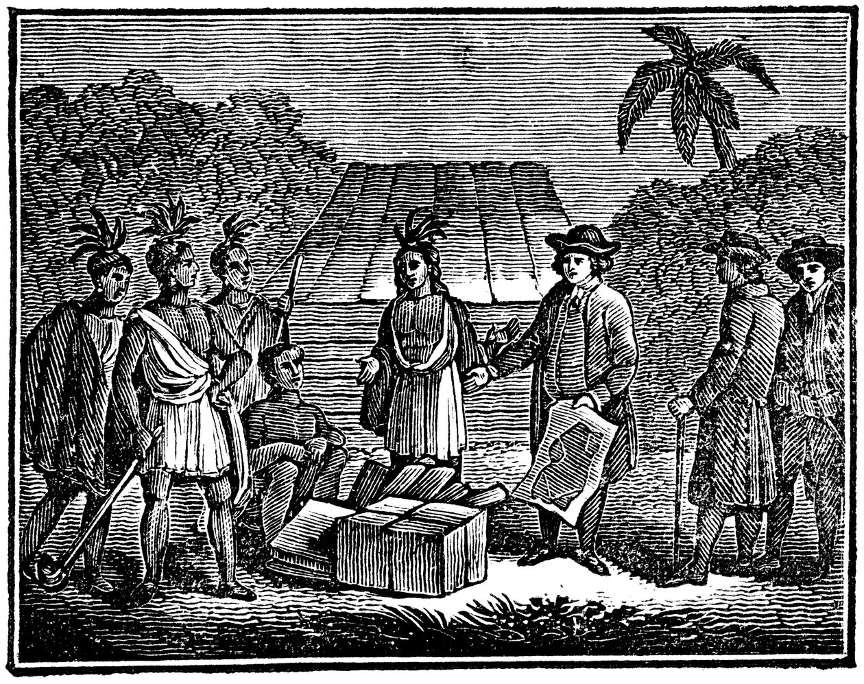 William Penn mit amerikanischen Ureinwohnern, englischer Quäkerkolonist, 1830 von Unbekannt