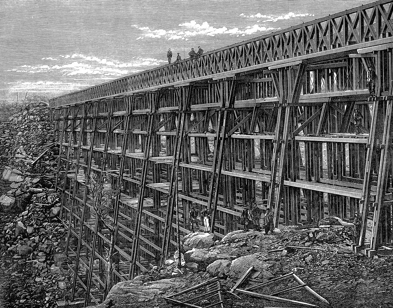 Holzbrücke auf der Union Pacific Railroad, Dale Creek, Wyoming, USA, 1869 von Unbekannt