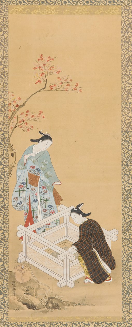 Junge und ein Mädchen in der Nähe eines Brunnens, Edo-Periode, 1615-1868 von Unbekannt