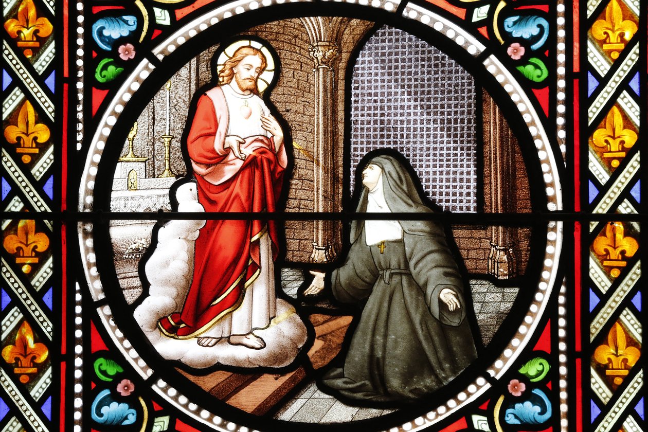 Heilige Marguerite-Marie (Marguerite Marie) Alacoque (1647-1690) Mystikerin des Ordens der Heimsuchung, Buntglas, Paray-le-Monial, Saône-et-Loire von Unbekannt