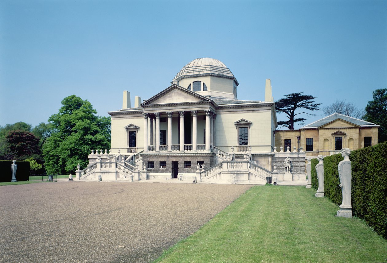Außenansicht der Ostfront von Chiswick House, London, (1725-29), erbaut von Lord Burlington, 3. Earl of (Richard Boyle) (1694-1753) von Unbekannt Unbekannt