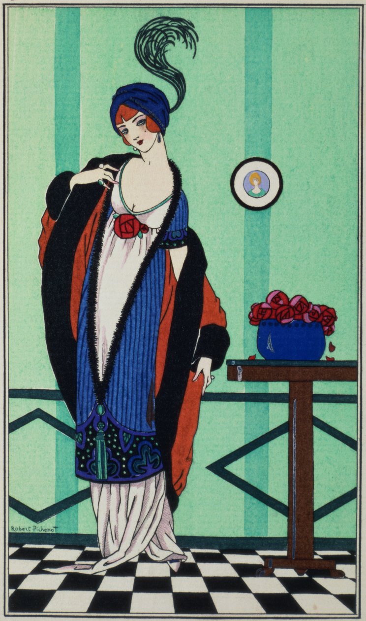 Pelzmantel mit Musselintunika aus `Costumes Parisiens von Robert Pichenot, 1913 von Unbekannt Unbekannt