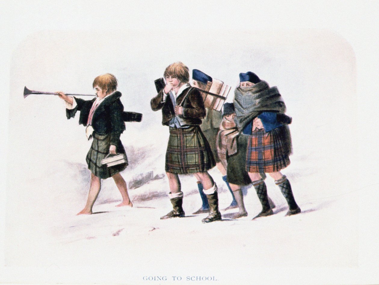 Auf dem Weg zur Schule von R.R. McIan (kolorierte Lithografie) von Unbekannt Unbekannt