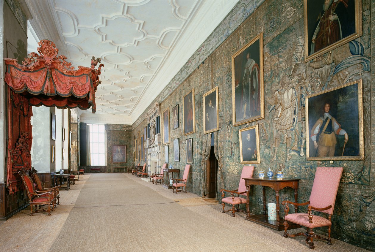 Hardwick Hall (1590-97), Innenansicht der Langen Galerie, Derbyshire, UK von Unbekannt Unbekannt