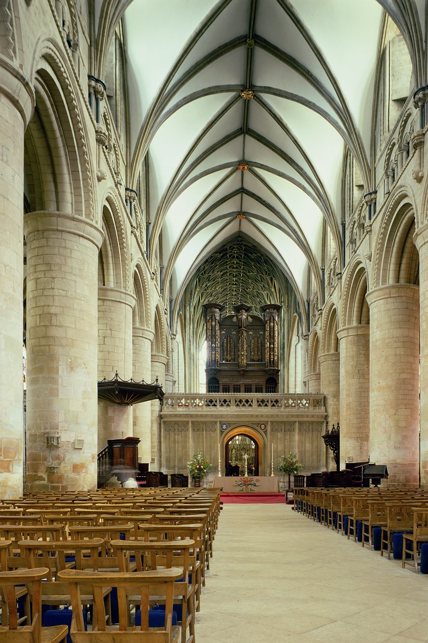 Innenansicht des Kirchenschiffs, Gloucester Kathedrale, Gloucestershire, frühes 12. Jahrhundert von Unbekannt Unbekannt