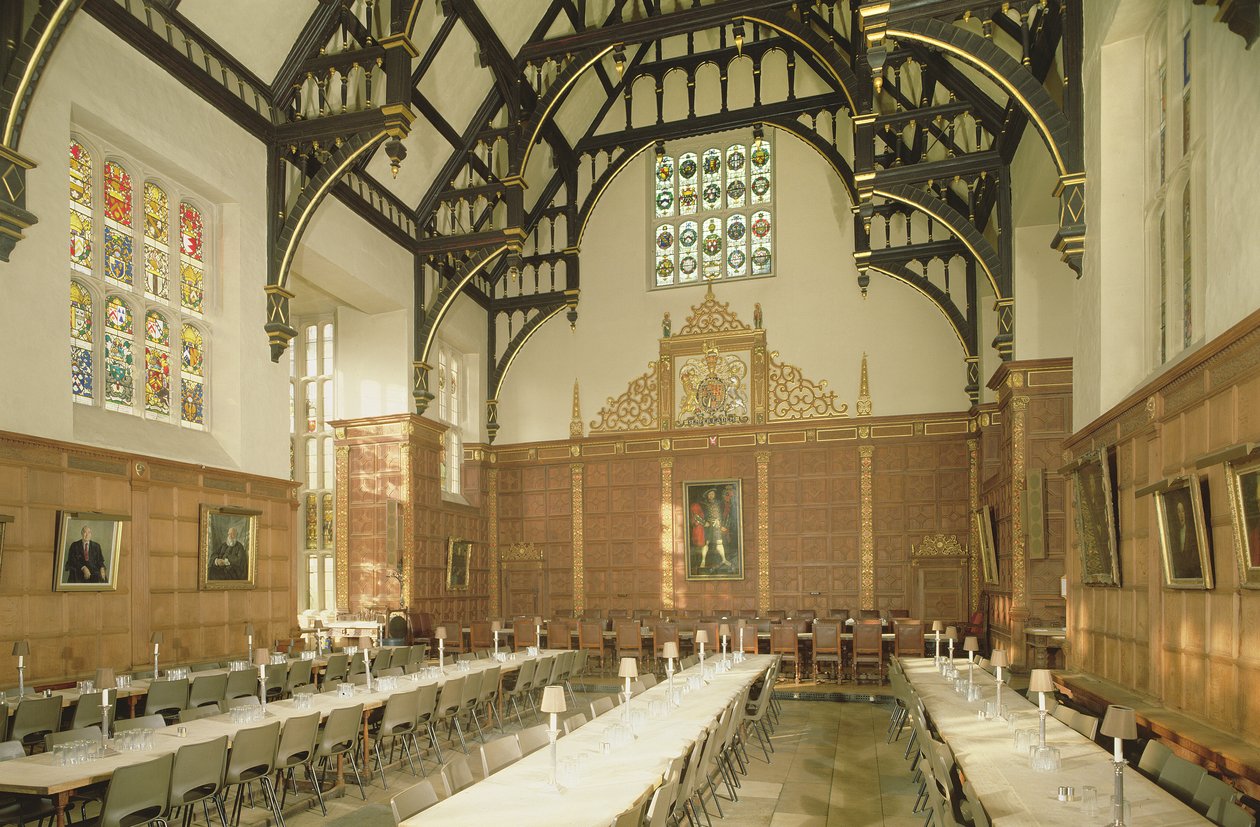 Innenansicht des Speisesaals mit Hammerbalkendecke, Trinity College, Cambridge von Unbekannt Unbekannt