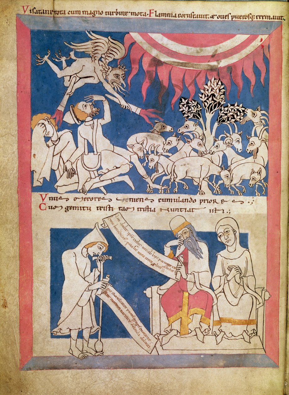 Latein 7253 15 675, f.4v: Hiob wird von Gott geprüft von Unbekannt Unbekannt
