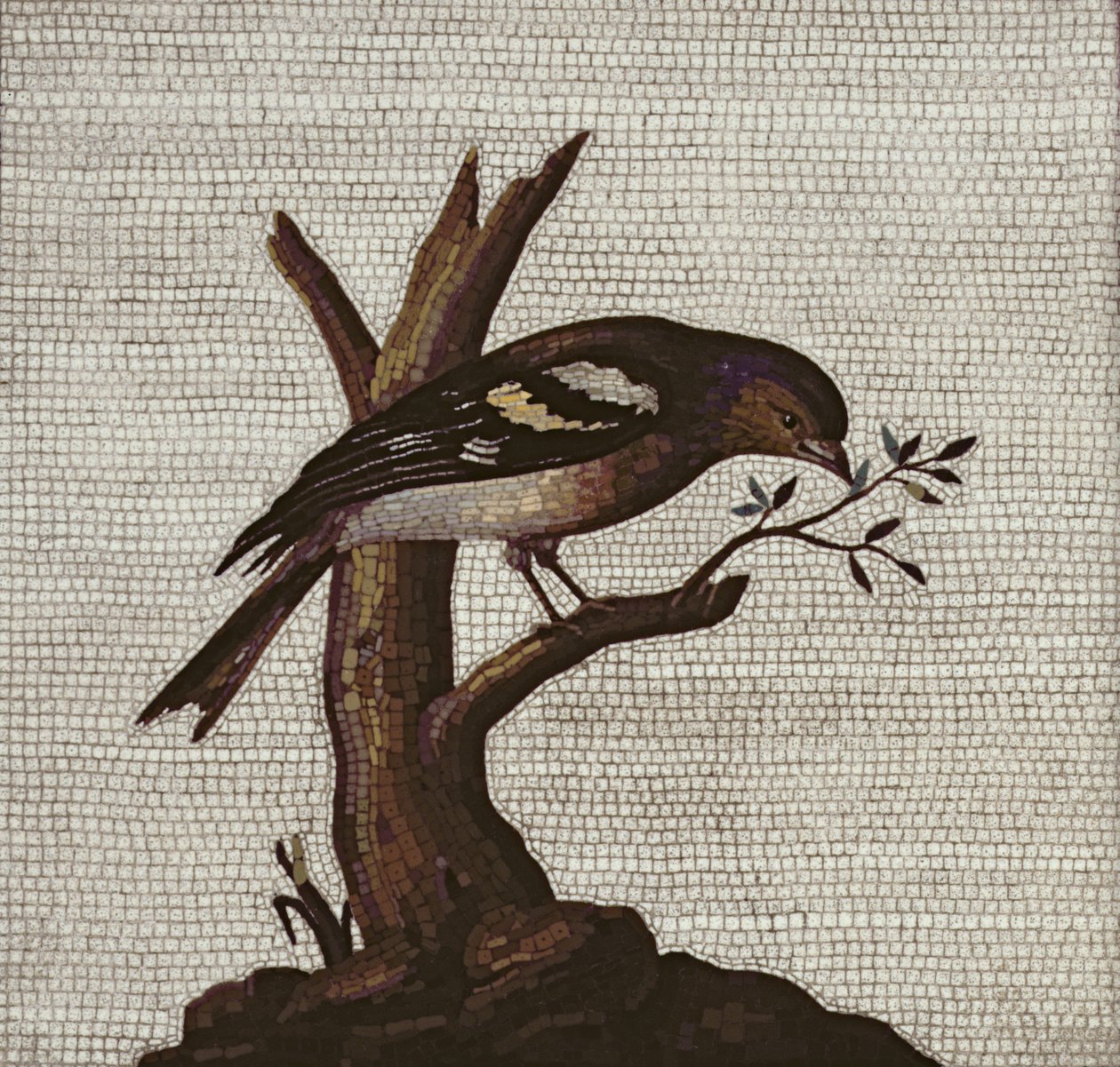 Römisches Mosaik eines Vogels in einem Baum von Unbekannt Unbekannt