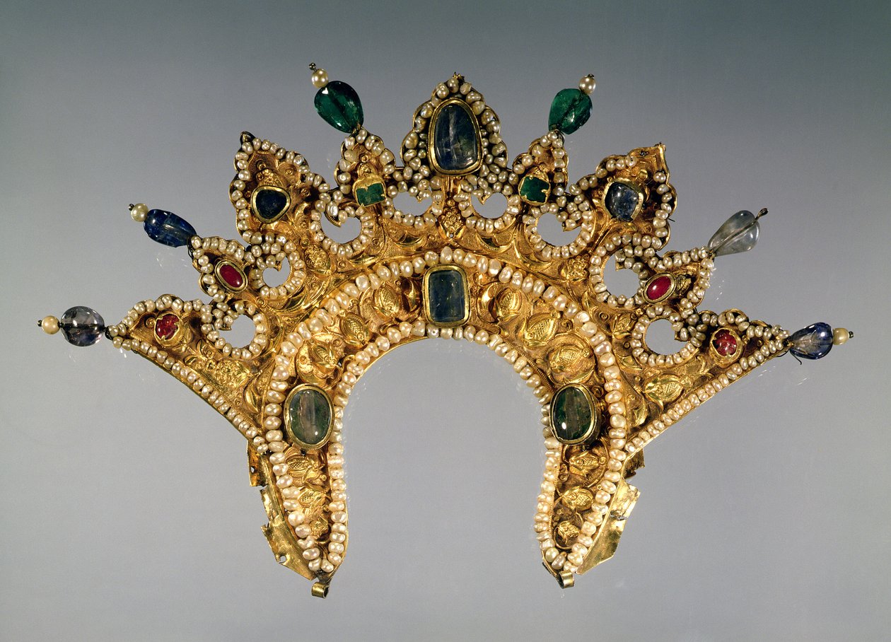 Russisches Diadem, Gold mit Perlen und Halbedelsteinen besetzt, frühes 17. Jahrhundert von Unbekannt Unbekannt