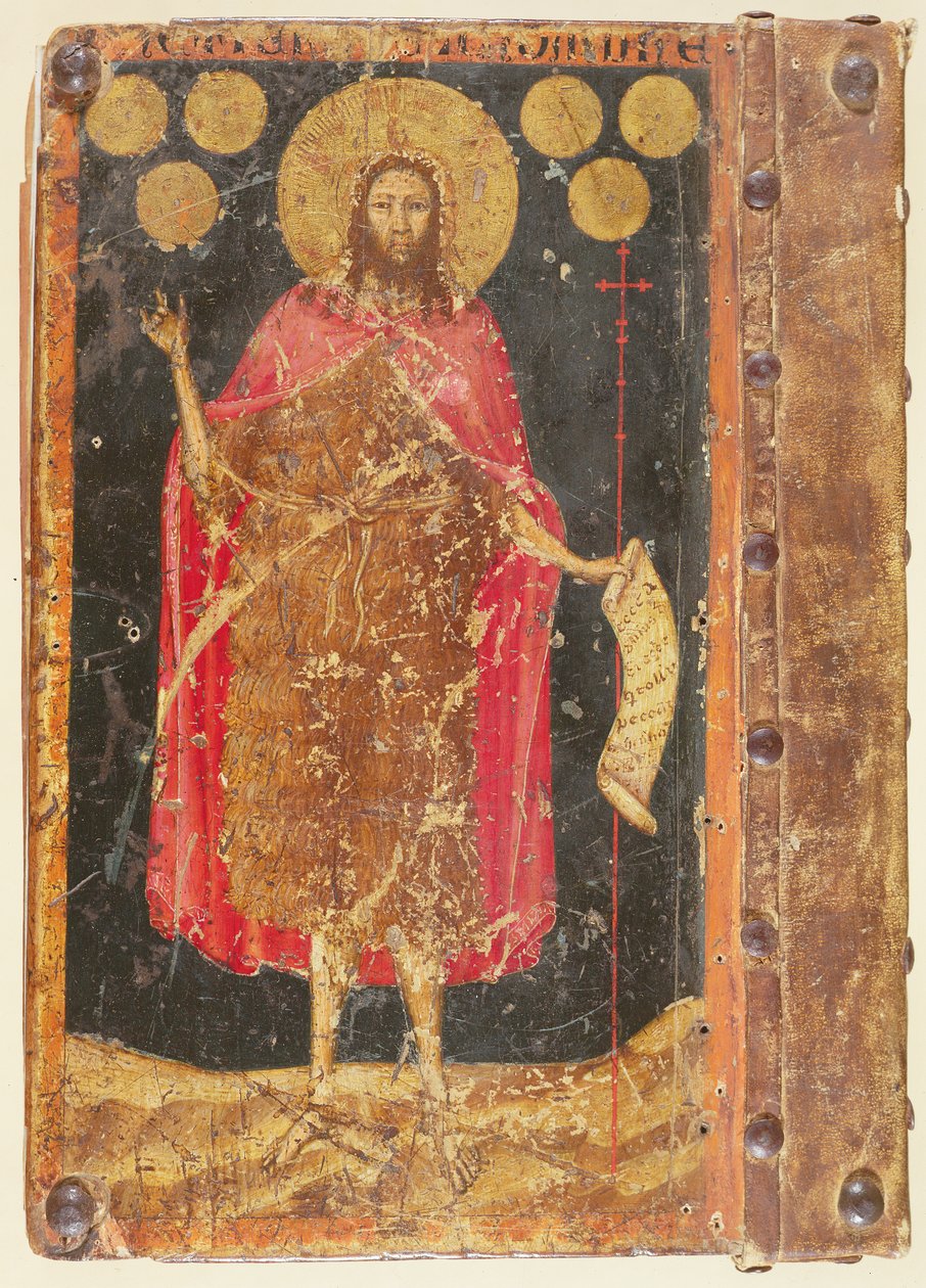 Johannes der Täufer mit Goldflorinen, vom Einband der Verfassungen und Statuten der Münzprägergilde, um 1380 von Unbekannt Unbekannt