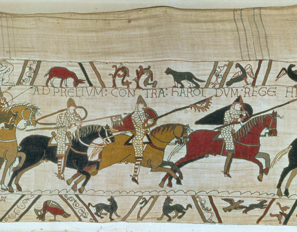 Herzog Wilhelm führt seine Ritter in die Schlacht, Teppich von Bayeux von Unbekannt Unbekannt
