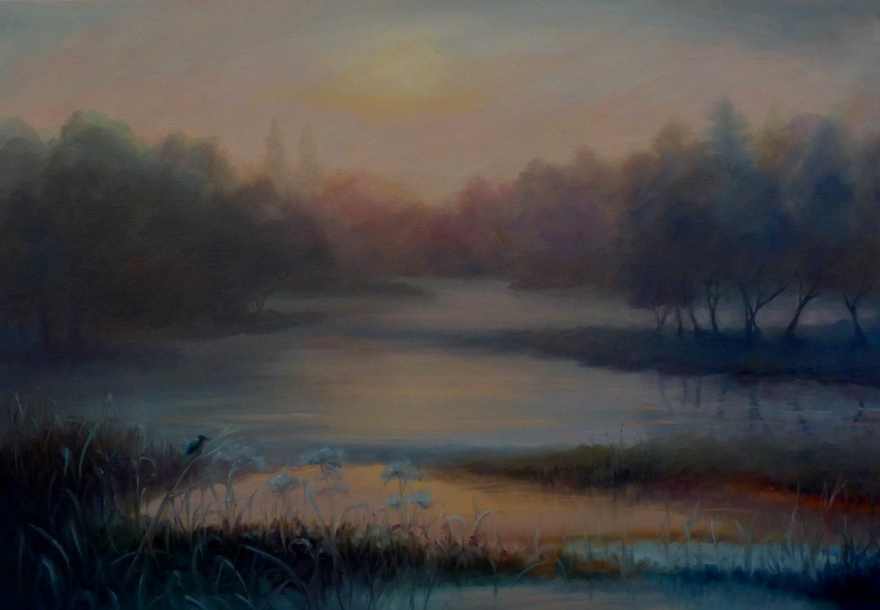 Morgennebel mit Eisvogel, 2018 von Unbekannt Unbekannt