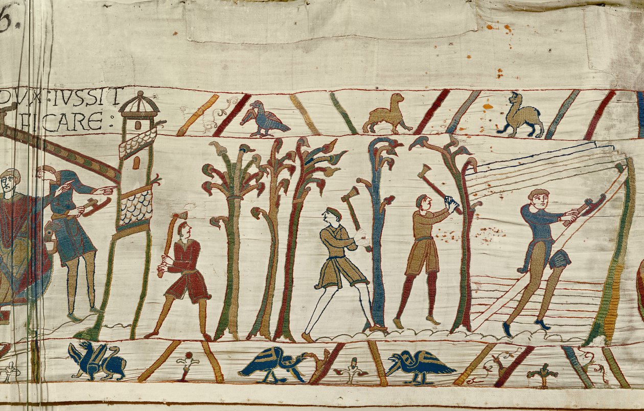 Bäume werden gefällt, um Schiffe für die normannische Flotte zu bauen, Teppich von Bayeux von Unbekannt Unbekannt