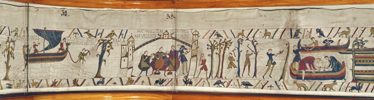 Als Herzog Wilhelm von Harolds Krönung hört, befiehlt er den Bau von Schiffen zur Vorbereitung der Invasion, Teppich von Bayeux von Unbekannt Unbekannt
