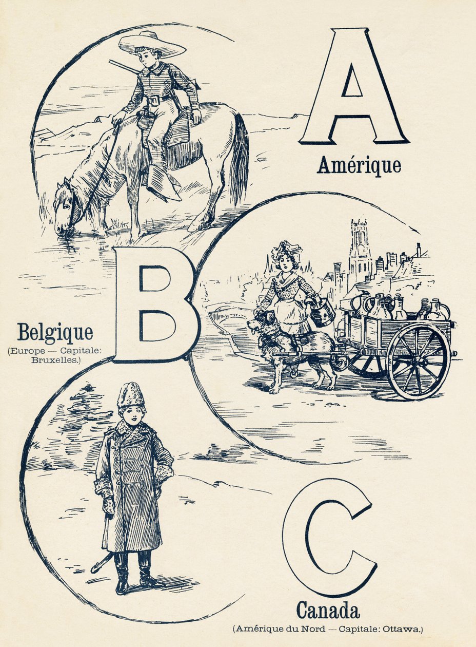 A B C: Amerika, Belgien, Kanada - ABC der zwei Welten. Emile Guerin, Verleger, Paris, um 1900. Maße: 27,5 x 21,5 cm von Unbekannt