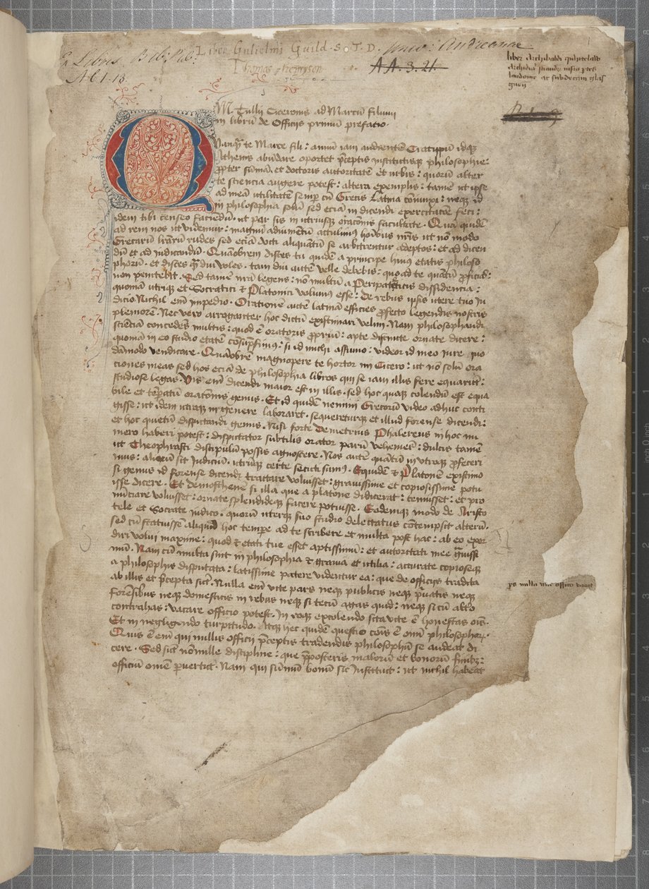 Abschrift der philosophischen Werke von Marcus Tullius Cicero, ca. 1480 von Unbekannt