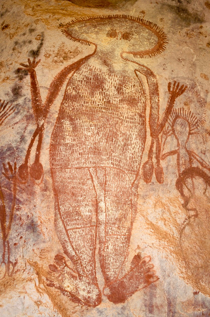 Aborigines-Höhlenmalerei eines Wandjina, Mt Elizabeth Station, Kimberley, Westaustralien, um 2000 v. Chr. von Unbekannter Künstler