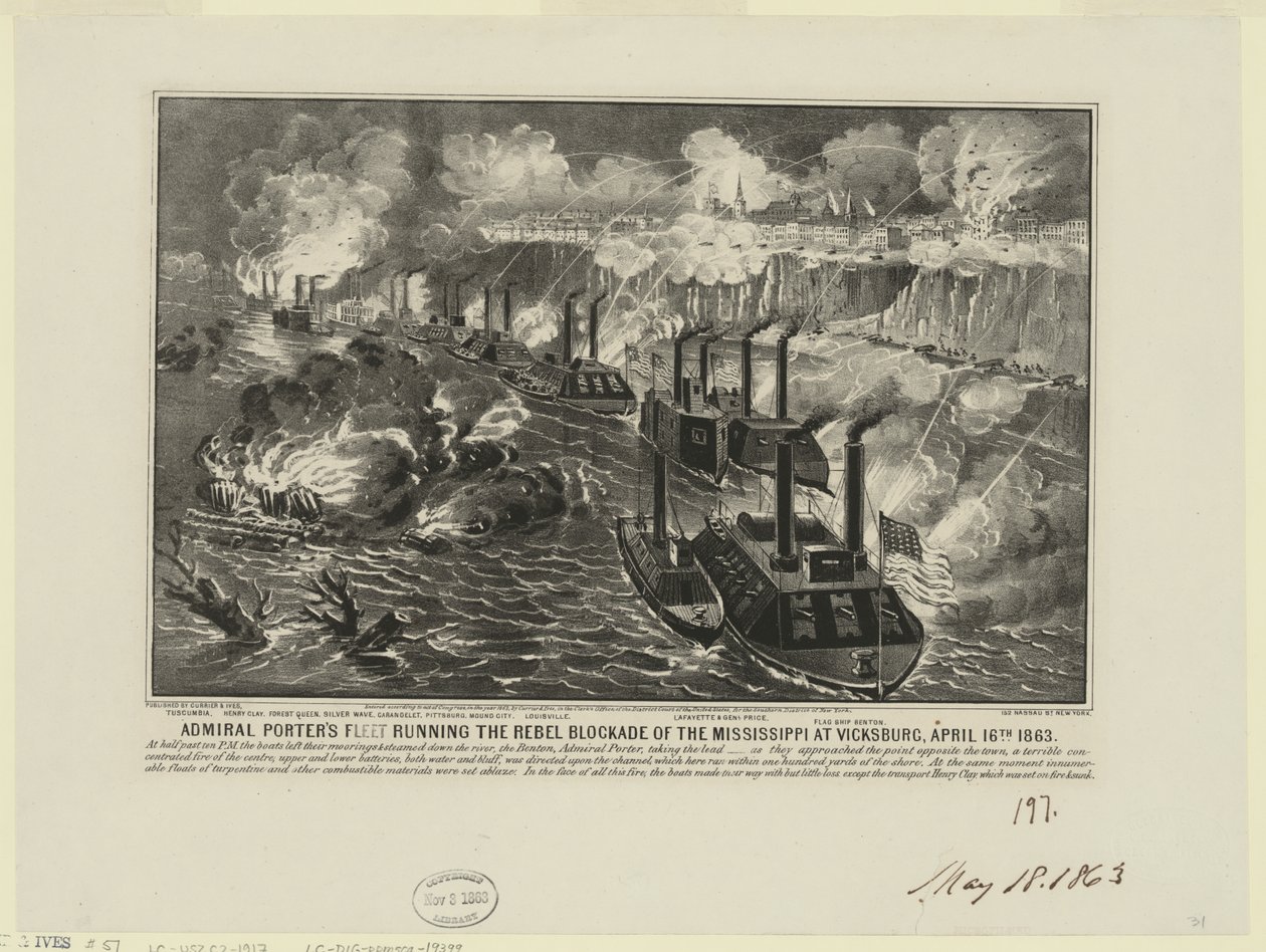 Admiral David Dixon Porters Flotte durchbricht die Rebellenblockade am Mississippi bei Vicksburg, 16. April von Unbekannt