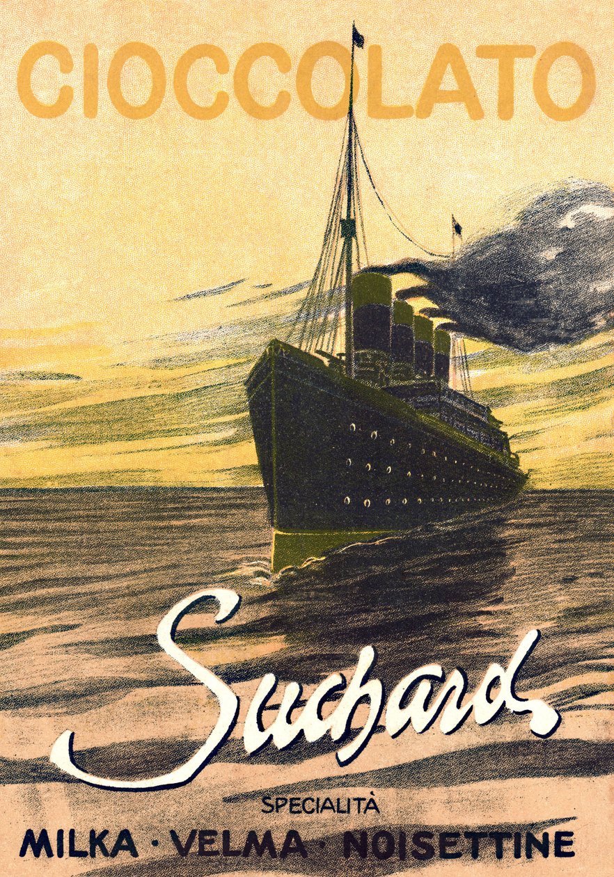 Werbung für die Schokolade Milka de Suchard, die einen Liner darstellt, Anfang des 20. Jahrhunderts (Plakat) von Unbekannter Künstler
