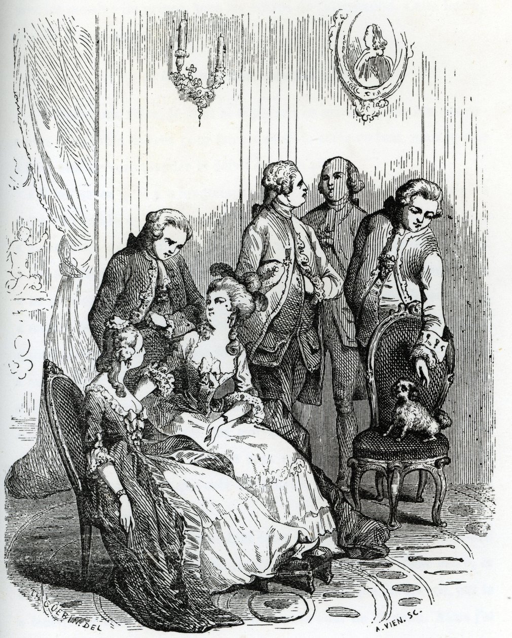 Ein Abend im Schloss von Vaux-le-Vicomte zur Zeit von König Ludwig XV. (1710-1774). 19. Jahrhundert (Gravur aus „Mysteres des vieux chateaux de France“ von Le Francois) von Unbekannter Künstler