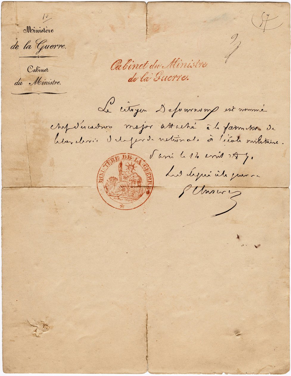 Autographenbrief des Delegierten für den Krieg Gustave Paul Cluseret während der Pariser Kommune von Unbekannt