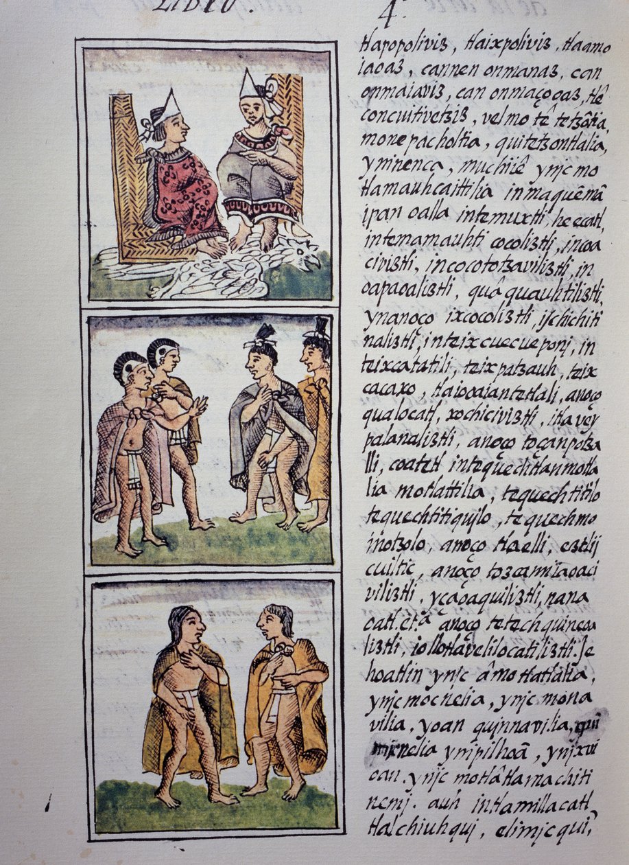 Aztekische Gesellschaft, Buch IV des Florentiner Kodex, zweisprachige Version in Spanisch und Nahuatl, Allgemeine Geschichte der Dinge von Neuspanien (Historia general de las cosas de Nueva Espana), Aztekische Zivilisation von William M. Timlin