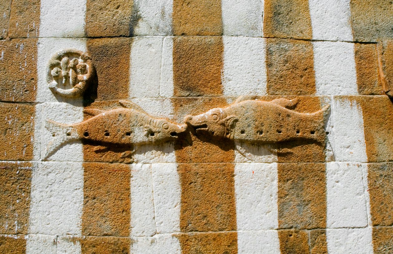 Basrelief von zwei Fischen auf dem Gehege der Gomateshwara-Statue von Unbekannt