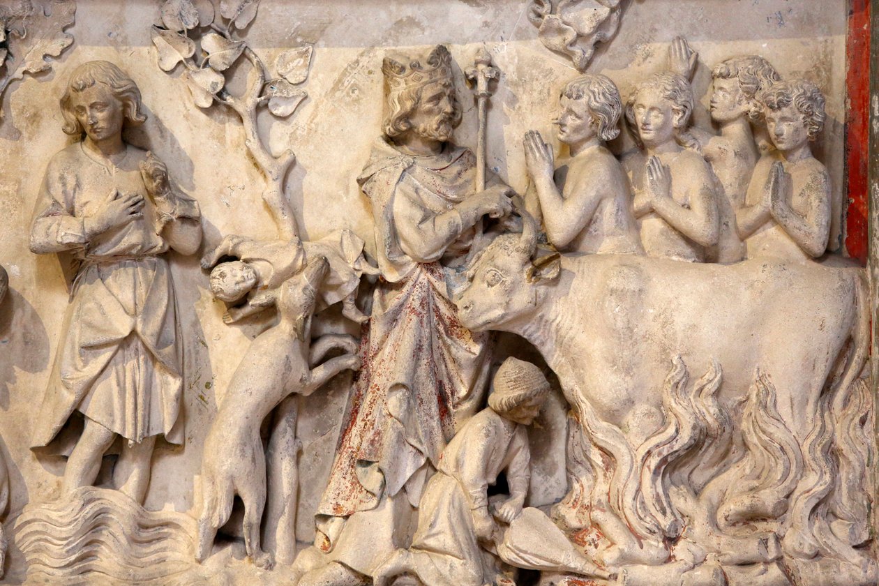 Basilika von St. Denis, Flachrelief, Darstellung einer betenden Menge, als der König vorbeiging, Saint-Denis, Frankreich von Unbekannt