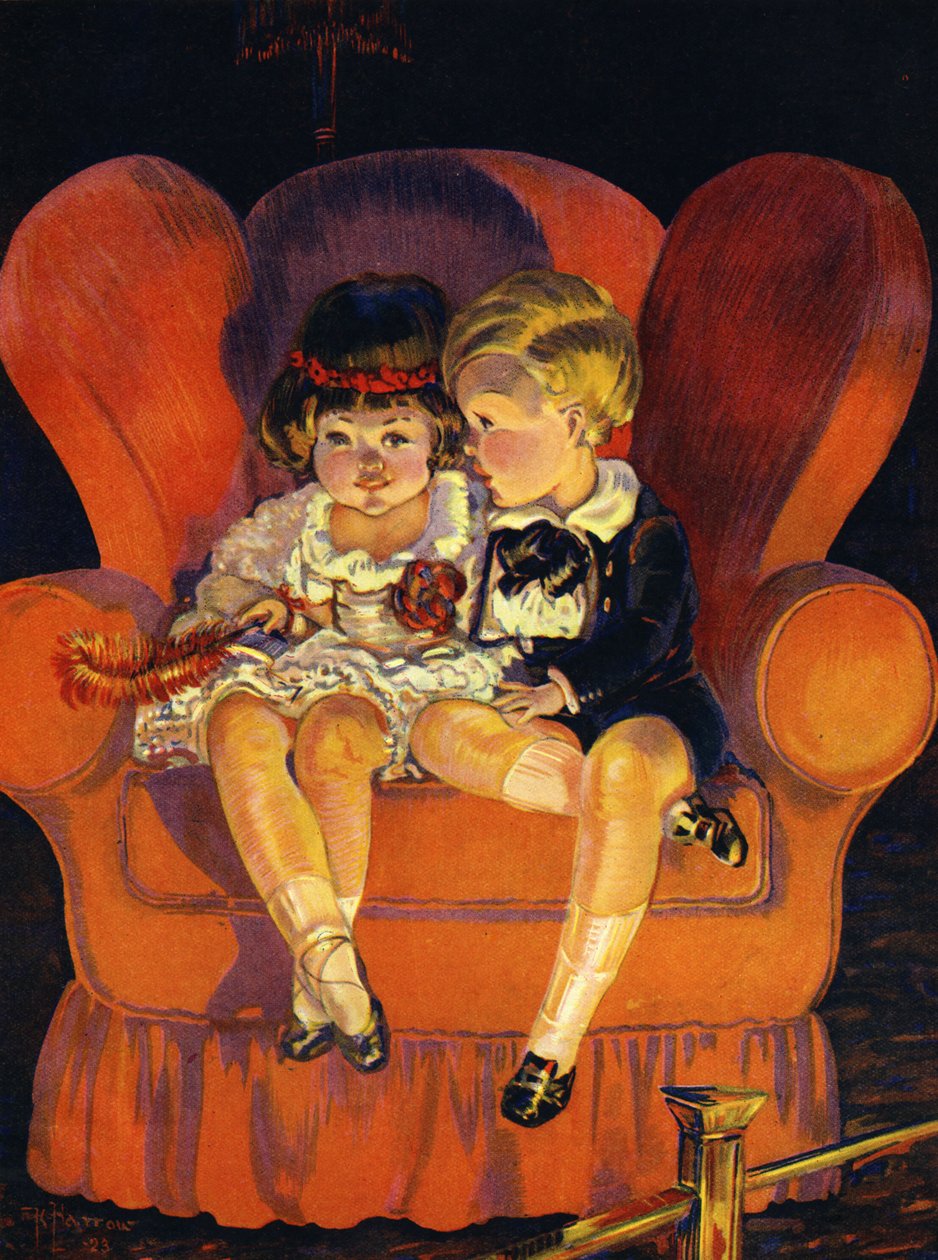 Junge und Mädchen sitzen im Sessel, 1923 von Unbekannter Künstler