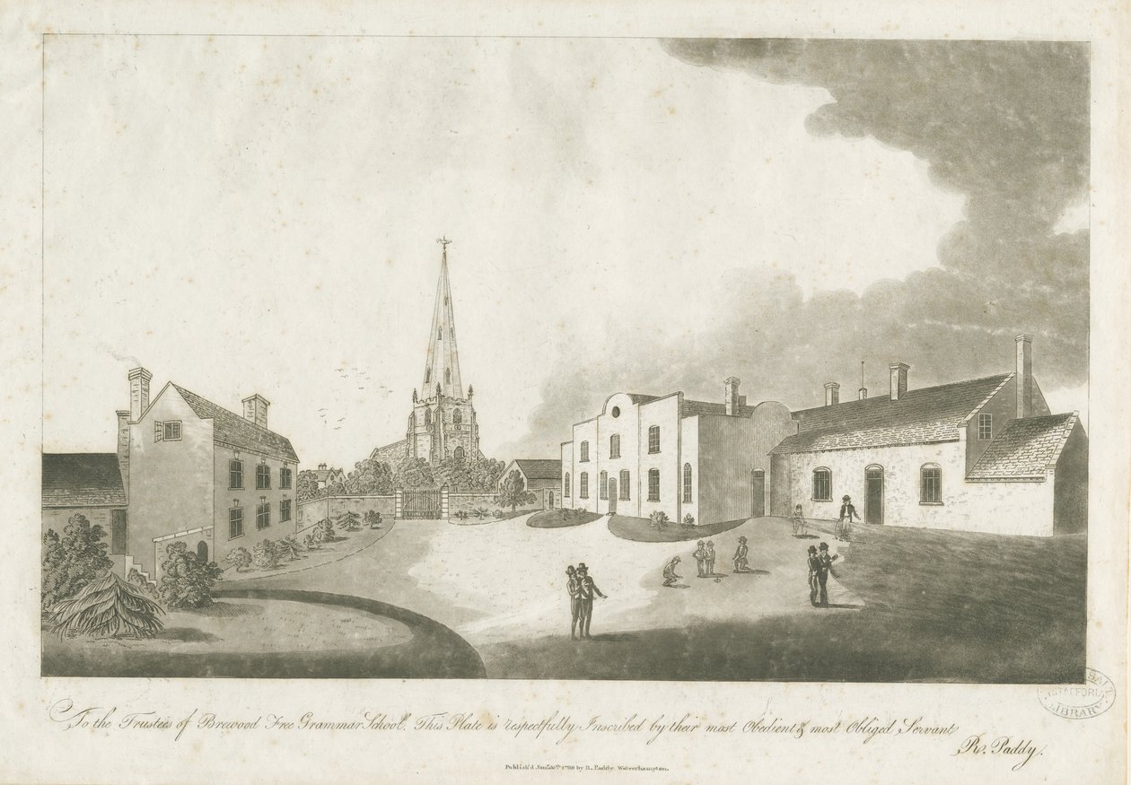 Brewood Grammar School: Aquatinta-Radierung, 30. Januar 1799 von Unbekannt