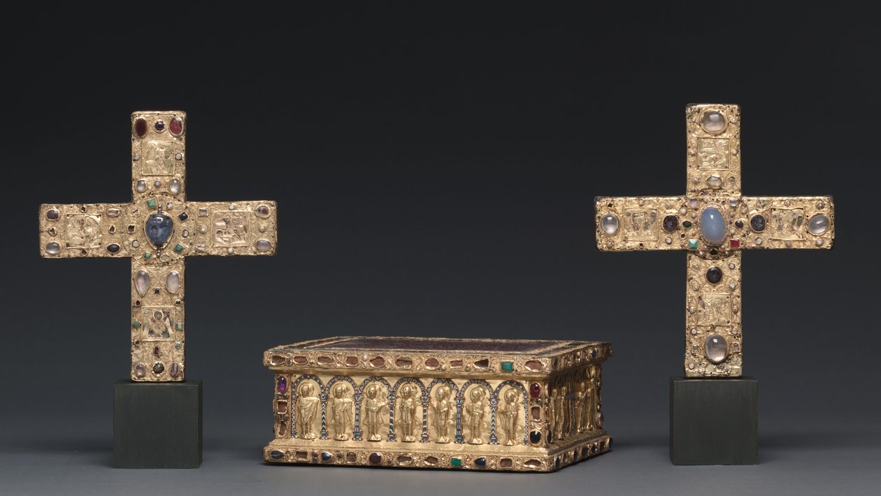 Zeremonialkreuz der Gräfin Gertrud, Niedersachsen, ca. 1038, Reliquientasche, 1200er und Zeremonialkreuz des Grafen Liudolf, kurz nach 1038 von Unbekannt