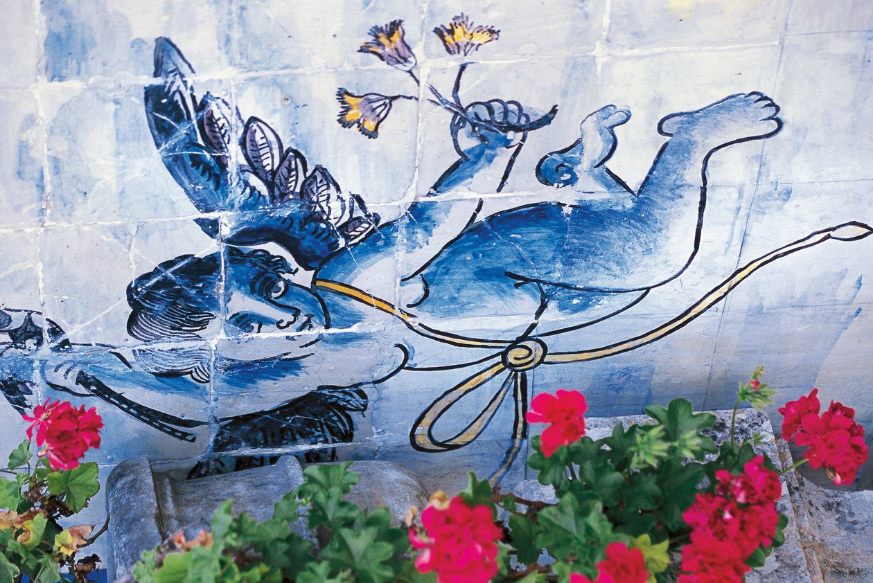 Cherub, Azulejos-Fliesen, Palast der Marqueses von Fronteira, Lissabon, Portugal (Detail) von Benjamin Baud