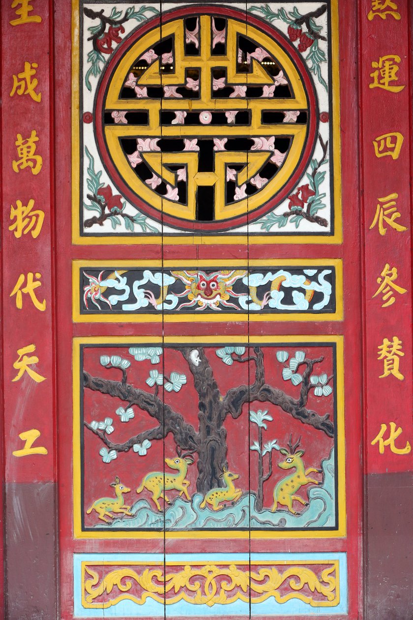 Chua Ong buddhistische Pagode. Verzierter Tempeltür. Hoi An, Vietnam von Unbekannt