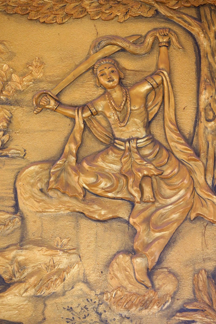 Chua Thiep Long buddhistischer Tempel. Die große Tonsur: der Buddha schneidet sich mit seinem Schwert die Haare ab. Dann wechselte er seine Prinzenkleidung gegen ein Bettlergewand. Dann begann er seine Suche nach Erleuchtung. Thay Ninh, Vietnam von Unbekannt