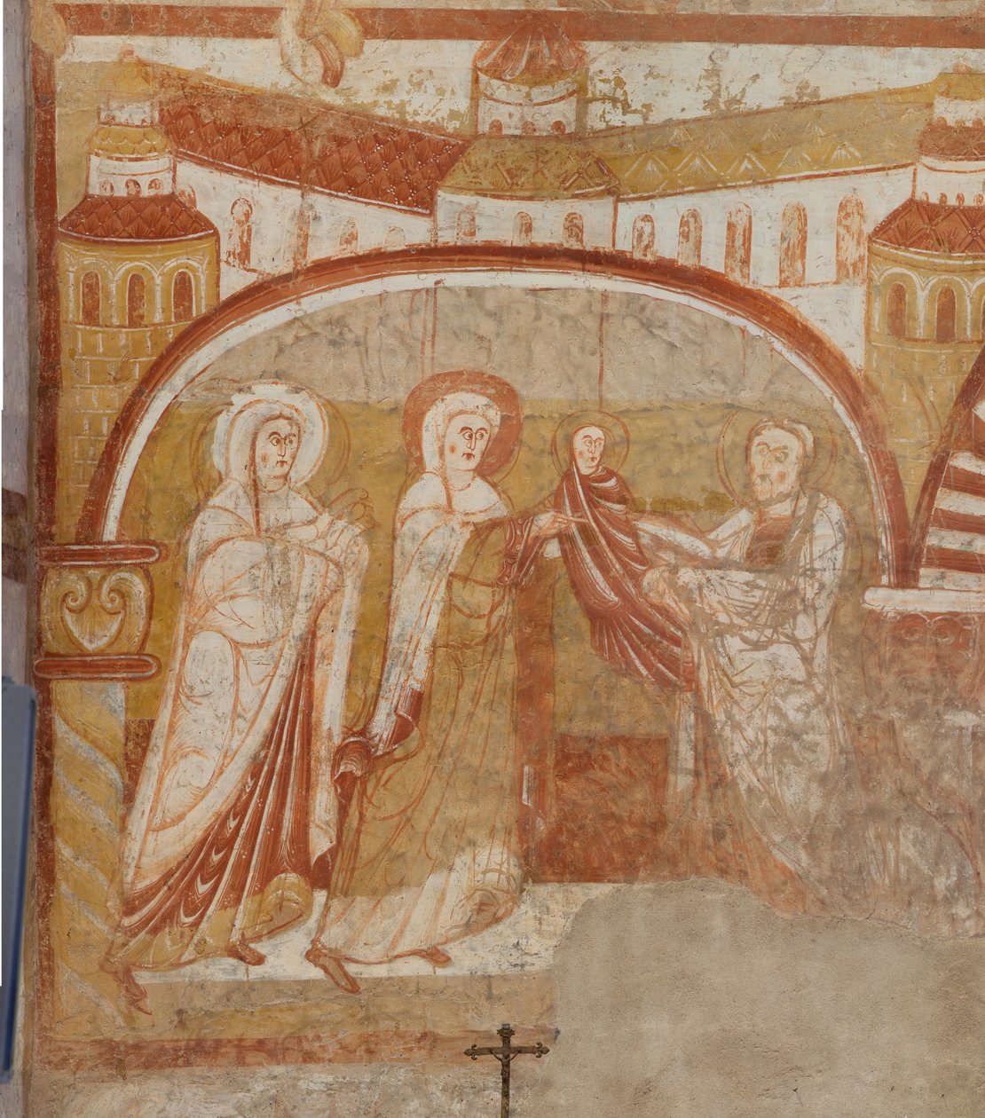 Kirche (Église Saint-Martin). Innenraum. Wandmalereien (Fresko). Westwand des Kirchenschiffs. (Detail) Darstellung im Tempel. 12. Jahrhundert. von Unbekannt