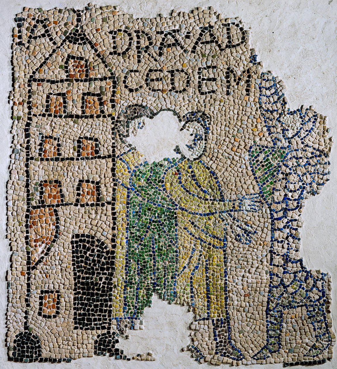 Kirche des Heiligen Johannes Evangelist, Vierter Kreuzzug, Fragmente von Mosaikböden, die Venezianer darstellen, Ravenna, Emilia-Romagna, Italien von William M. Timlin