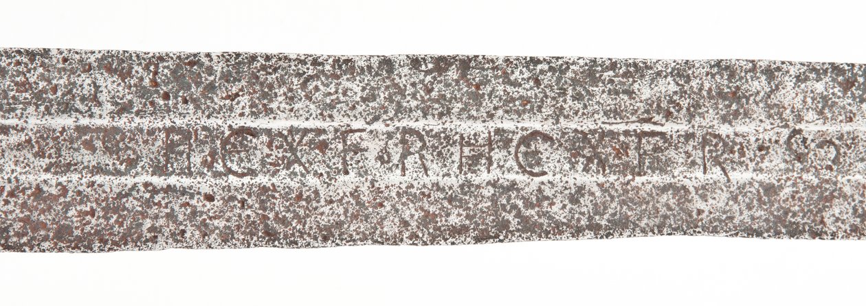 Detail, spätmittelalterliches Breitschwert mit früherer Wikingerklinge und Wappen der Familie De Bohun von Unbekannt