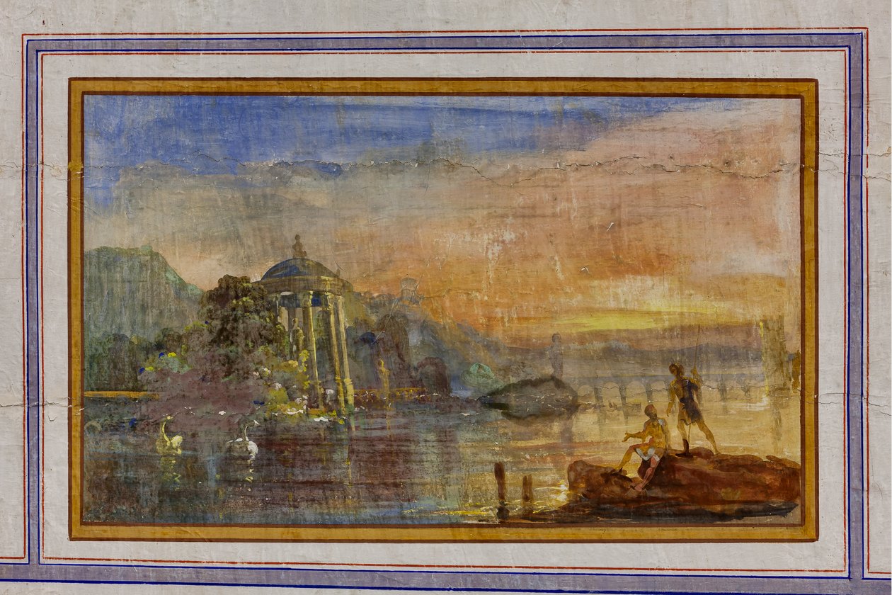 Detail der Dekoration, die eine Landschaft darstellt, Das Rote Zimmer, Das Königliche Apartment, Der Königspalast oder Palazzo dei Normanni, Palermo, Sizilien, Italien von Unbekannter Künstler