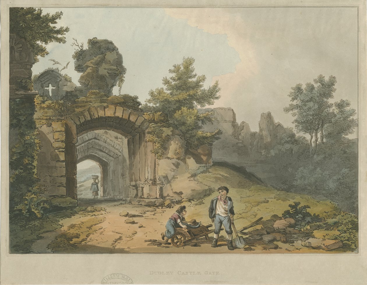 Dudley Castle - Die Burg (kolorierte Aquatinta-Gravur) von Unbekannt