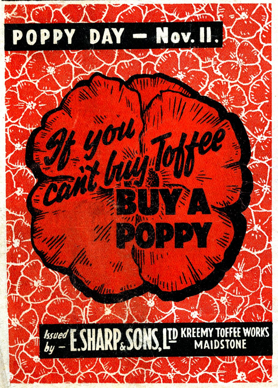 E. Sharp und Sohn Toffee-Werbung mit Erinnerungspapierblume, ca. 1942 von Unbekannt